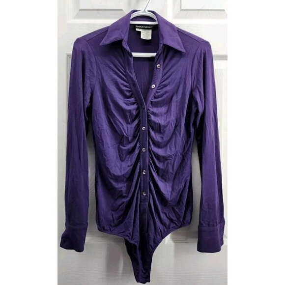 Franco Mirabelli Button Up Shirt Bodysuit Long Sleeve Purple Size XS - Picture 1 of 5